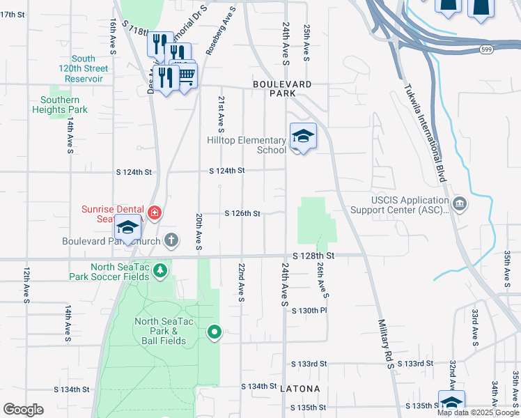 map of restaurants, bars, coffee shops, grocery stores, and more near 2226 South 126th Street in Seattle