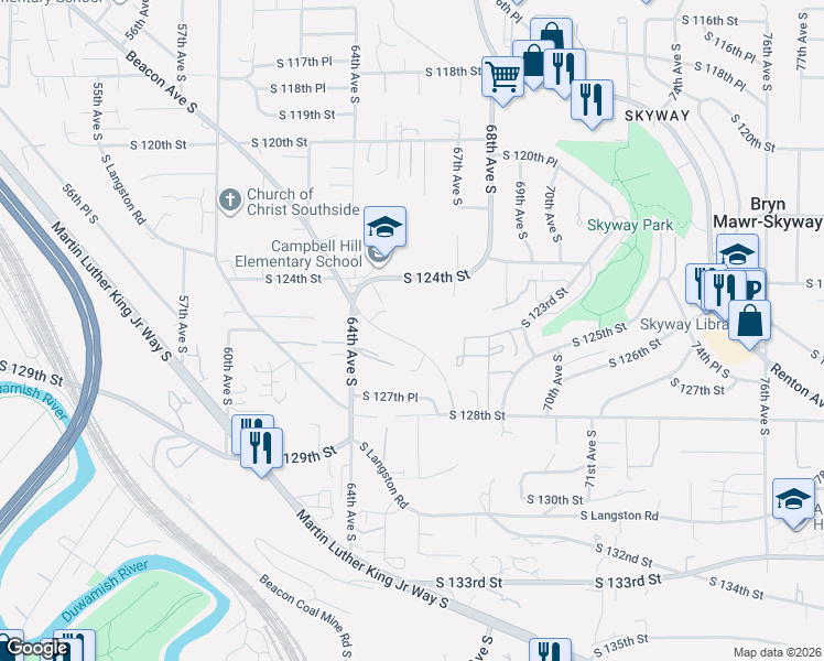 map of restaurants, bars, coffee shops, grocery stores, and more near 12616 Beacon Avenue South in Seattle