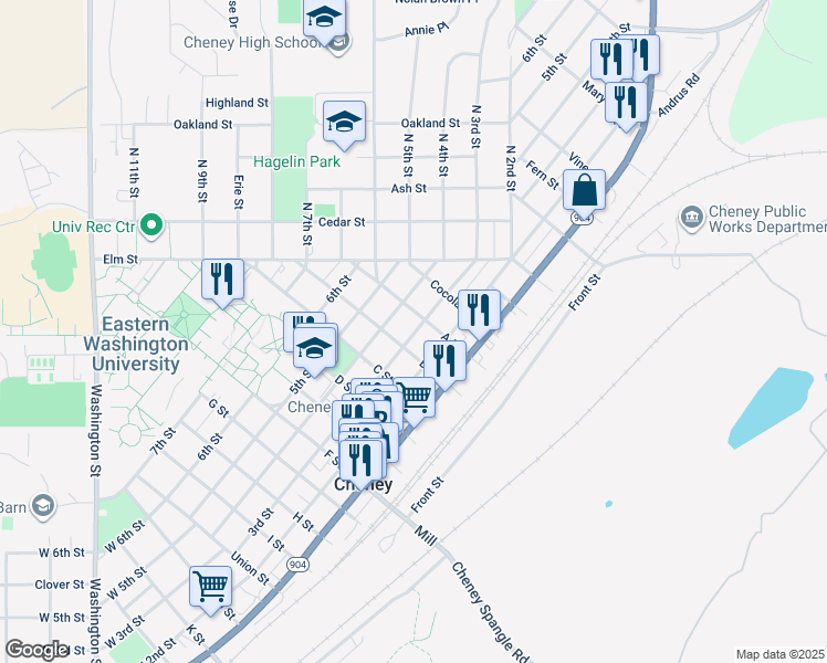 map of restaurants, bars, coffee shops, grocery stores, and more near 823 4th Street in Cheney
