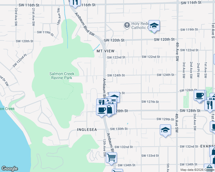 map of restaurants, bars, coffee shops, grocery stores, and more near 12434 Ambaum Boulevard Southwest in Seattle