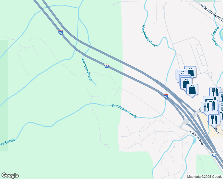 map of restaurants, bars, coffee shops, grocery stores, and more near 40026 Southeast 122nd Street in North Bend