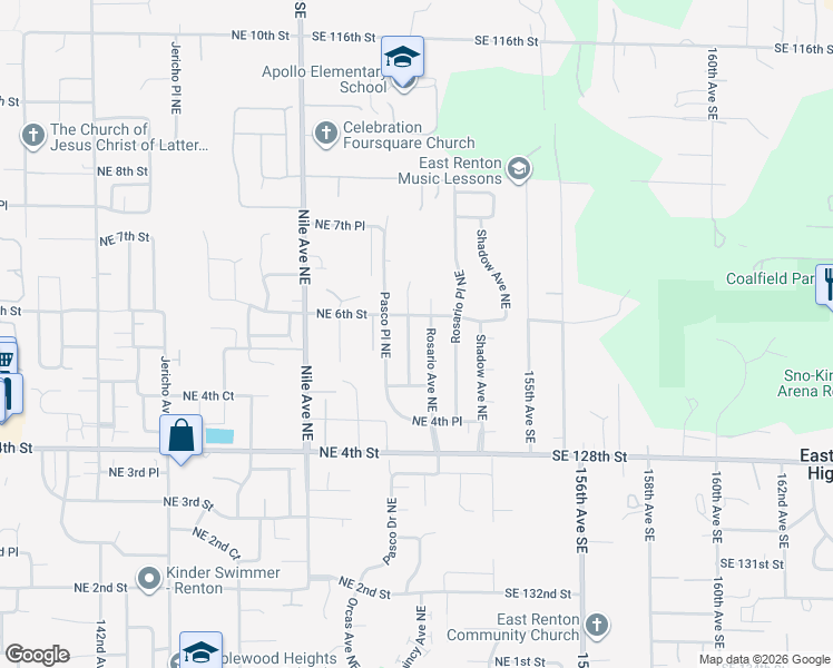 map of restaurants, bars, coffee shops, grocery stores, and more near 564 Quincy Avenue Northeast in Renton