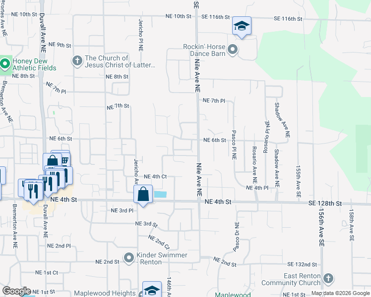 map of restaurants, bars, coffee shops, grocery stores, and more near 564 Mount Baker Place Northeast in Renton