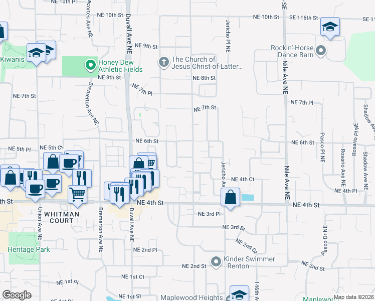 map of restaurants, bars, coffee shops, grocery stores, and more near 559 Hoquiam Avenue Northeast in Renton