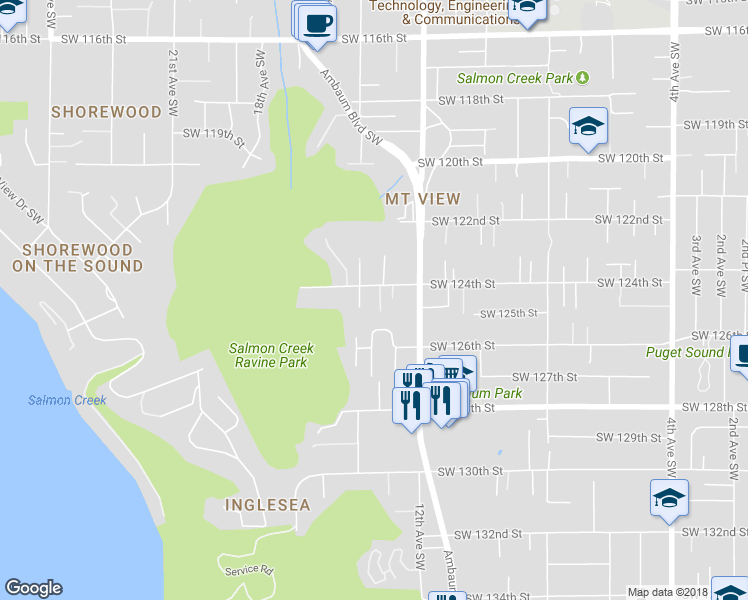 map of restaurants, bars, coffee shops, grocery stores, and more near 12409 13th Place Southwest in Burien