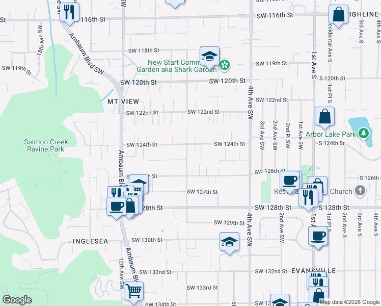 map of restaurants, bars, coffee shops, grocery stores, and more near 12420 8th Avenue Southwest in Burien