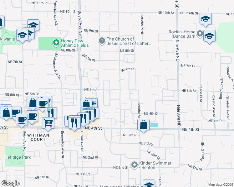 map of restaurants, bars, coffee shops, grocery stores, and more near 559 Hoquiam Avenue Northeast in Renton