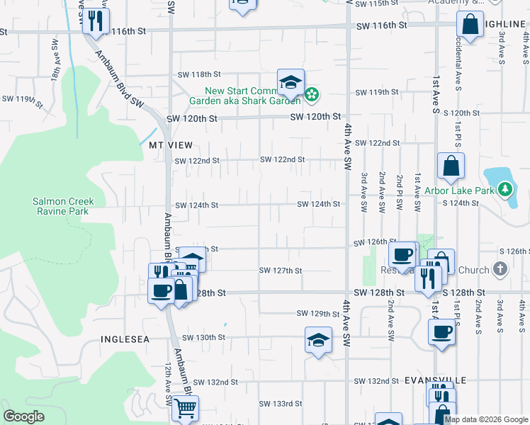 map of restaurants, bars, coffee shops, grocery stores, and more near 12420 8th Avenue Southwest in Burien