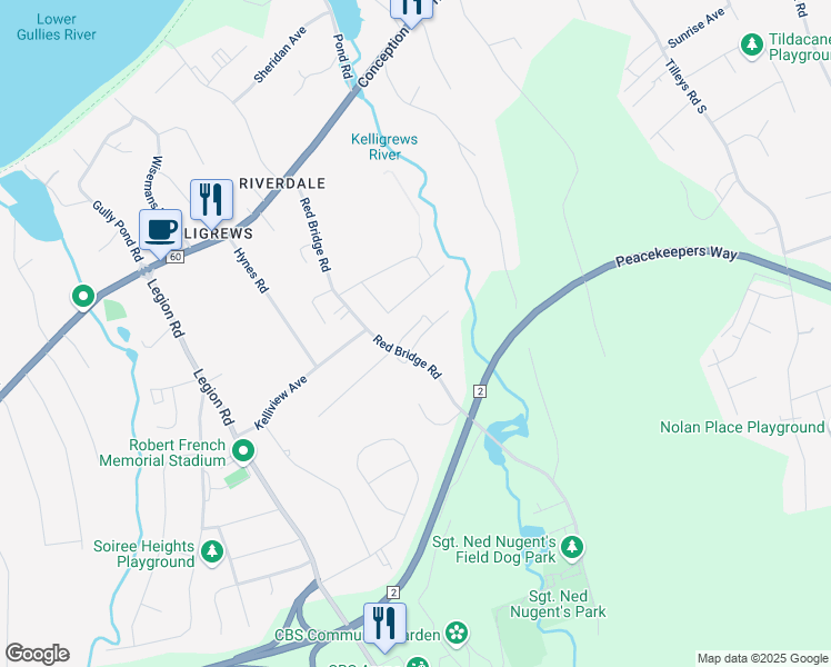 map of restaurants, bars, coffee shops, grocery stores, and more near 7 Dominion Place in Conception Bay South