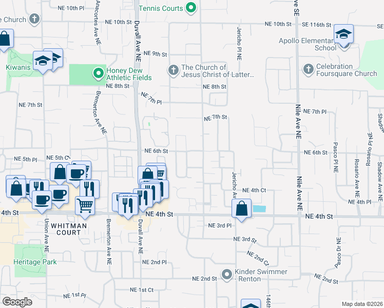 map of restaurants, bars, coffee shops, grocery stores, and more near 557 Graham Avenue Northeast in Renton