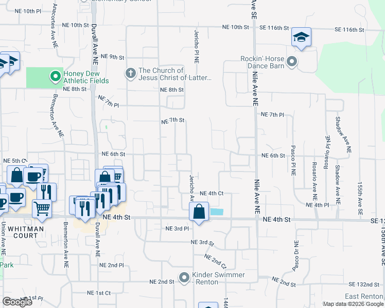 map of restaurants, bars, coffee shops, grocery stores, and more near 522 Jericho Avenue Northeast in Renton