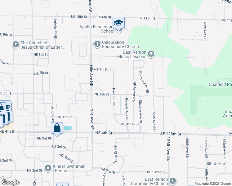 map of restaurants, bars, coffee shops, grocery stores, and more near 564 Quincy Avenue Northeast in Renton