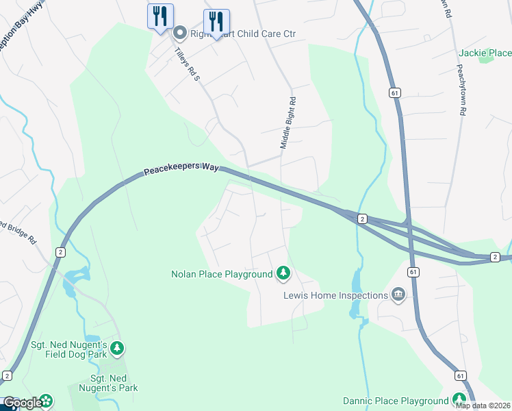 map of restaurants, bars, coffee shops, grocery stores, and more near 184 Tilleys Road South in Conception Bay South