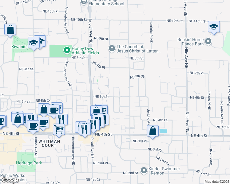 map of restaurants, bars, coffee shops, grocery stores, and more near 625 Graham Avenue Northeast in Renton