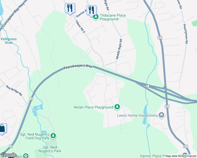 map of restaurants, bars, coffee shops, grocery stores, and more near 3 Eagle River Drive in Conception Bay South