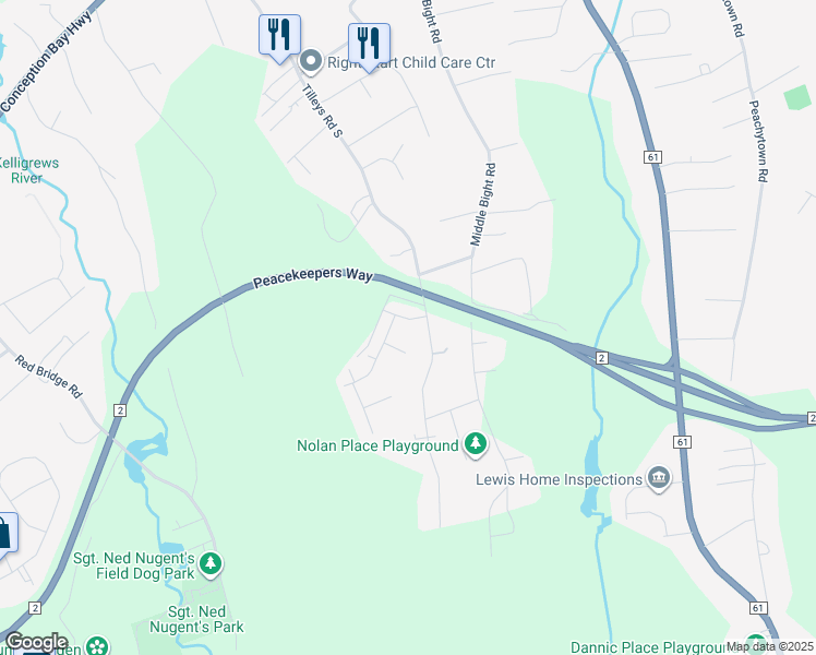 map of restaurants, bars, coffee shops, grocery stores, and more near 5 White Bear Lane in Conception Bay South