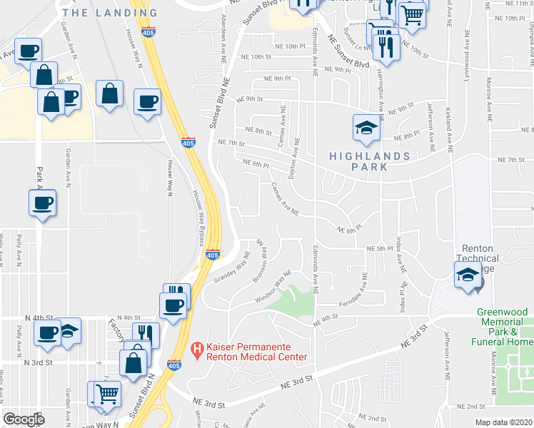 map of restaurants, bars, coffee shops, grocery stores, and more near 650 Blaine Avenue Northeast in Renton