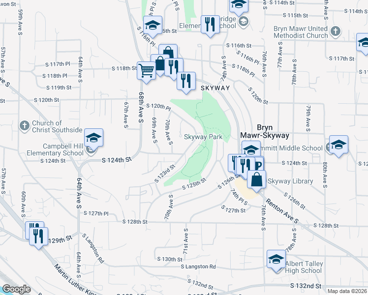 map of restaurants, bars, coffee shops, grocery stores, and more near 12049 71st Avenue South in Seattle
