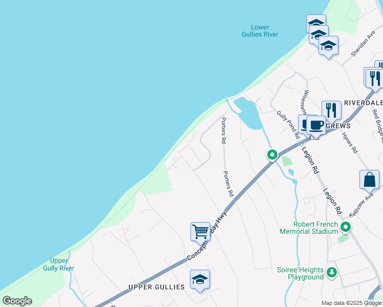 map of restaurants, bars, coffee shops, grocery stores, and more near 13 Manor Side Place in Conception Bay South