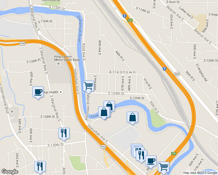 map of restaurants, bars, coffee shops, grocery stores, and more near 12252 45th Ave S in Tukwila