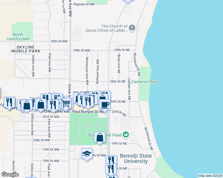 map of restaurants, bars, coffee shops, grocery stores, and more near 2508 U.S. 71 Old in Bemidji