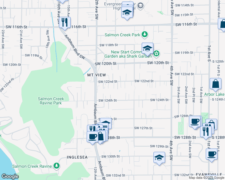 map of restaurants, bars, coffee shops, grocery stores, and more near 923 SW 122nd St in Seattle