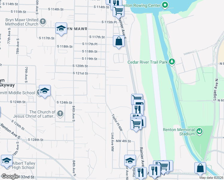 map of restaurants, bars, coffee shops, grocery stores, and more near 309 Northwest 7th Street in Renton
