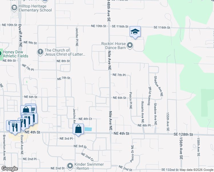 map of restaurants, bars, coffee shops, grocery stores, and more near 5626 Northeast 6th Place in Renton