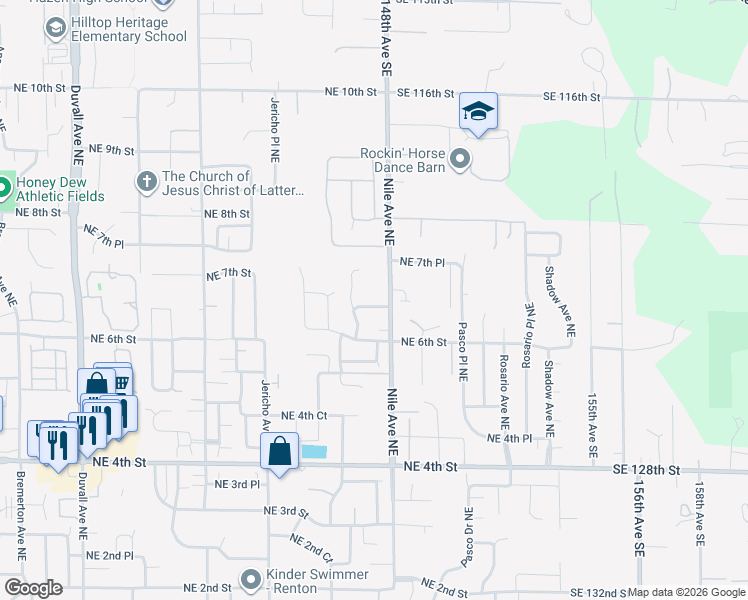 map of restaurants, bars, coffee shops, grocery stores, and more near 5626 Northeast 6th Place in Renton