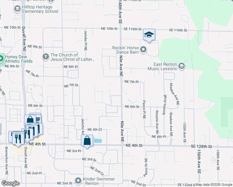 map of restaurants, bars, coffee shops, grocery stores, and more near 5626 Northeast 6th Place in Renton