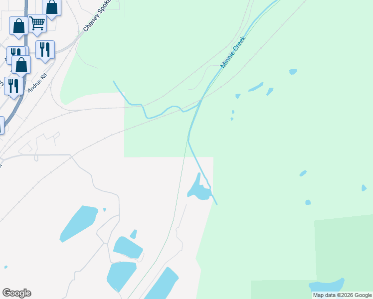 map of restaurants, bars, coffee shops, grocery stores, and more near Columbia Plateau Trail in Cheney
