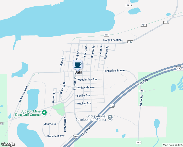 map of restaurants, bars, coffee shops, grocery stores, and more near 515 Woodbridge Avenue in Buhl