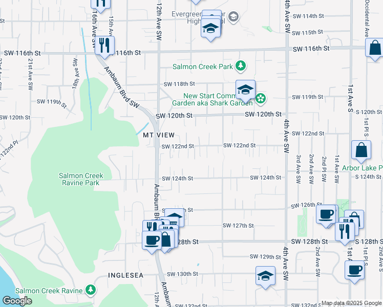 map of restaurants, bars, coffee shops, grocery stores, and more near 923 Southwest 122nd Street in Seattle