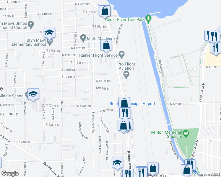 map of restaurants, bars, coffee shops, grocery stores, and more near 13406 Northwest 7th Street in Seattle