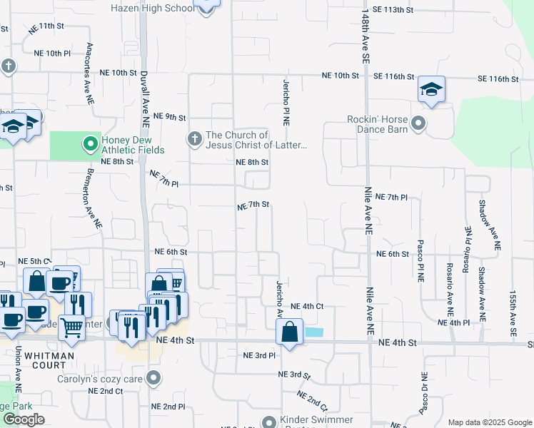 map of restaurants, bars, coffee shops, grocery stores, and more near 652 Ilwaco Avenue Northeast in Renton
