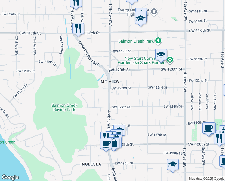 map of restaurants, bars, coffee shops, grocery stores, and more near 12210 Ambaum Boulevard Southwest in Burien