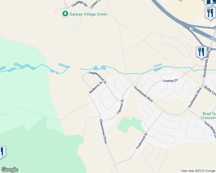 map of restaurants, bars, coffee shops, grocery stores, and more near Pepperwood Drive in St. John's