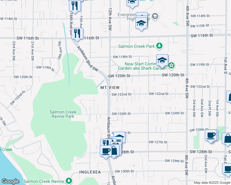 map of restaurants, bars, coffee shops, grocery stores, and more near 1038 Southwest 122nd Street in Burien