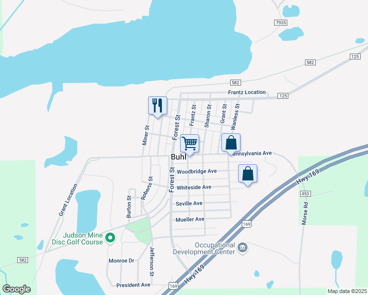 map of restaurants, bars, coffee shops, grocery stores, and more near in Mountain Iron
