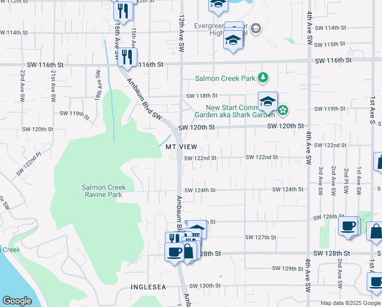 map of restaurants, bars, coffee shops, grocery stores, and more near 1038 Southwest 122nd Street in Burien