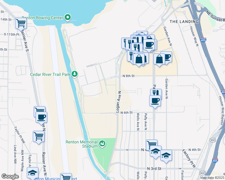 map of restaurants, bars, coffee shops, grocery stores, and more near in Renton