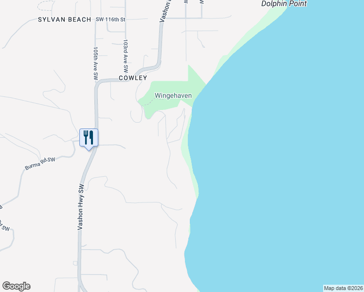 map of restaurants, bars, coffee shops, grocery stores, and more near 12416 Cunliffe Road Southwest in Vashon