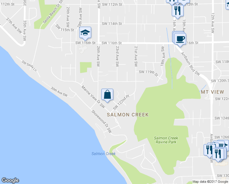 map of restaurants, bars, coffee shops, grocery stores, and more near 12109 24th Place Southwest in Burien