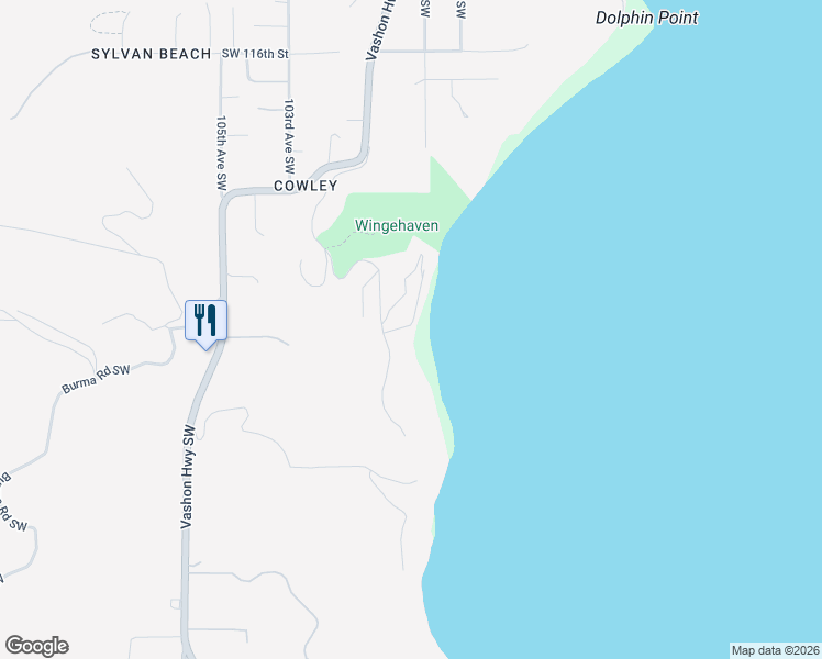 map of restaurants, bars, coffee shops, grocery stores, and more near 9943 Southwest 123rd Place in Vashon