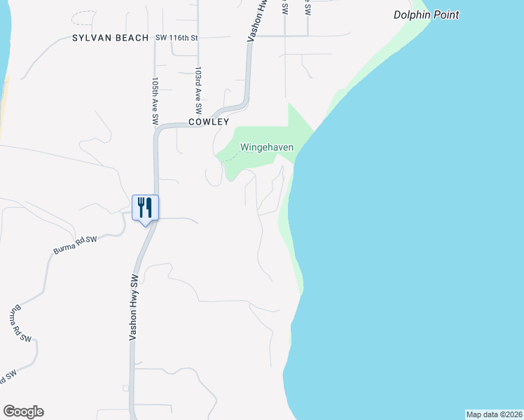 map of restaurants, bars, coffee shops, grocery stores, and more near 9943 Southwest 123rd Place in Vashon