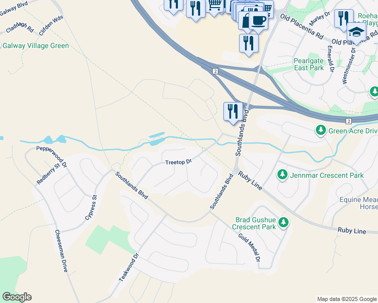 map of restaurants, bars, coffee shops, grocery stores, and more near 33 Treetop Drive in St. John's