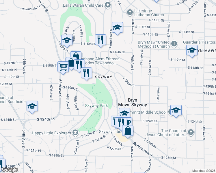 map of restaurants, bars, coffee shops, grocery stores, and more near 11925 Renton Avenue South in Seattle