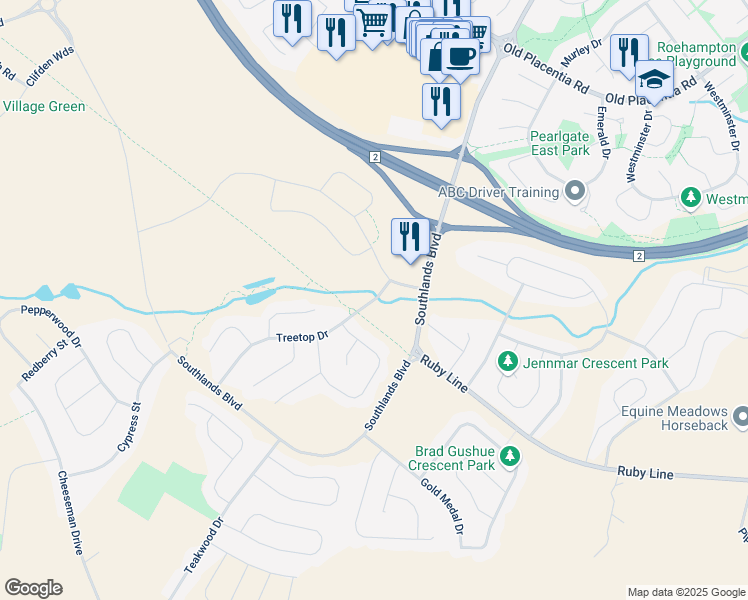 map of restaurants, bars, coffee shops, grocery stores, and more near Treetop Drive in Saint John's