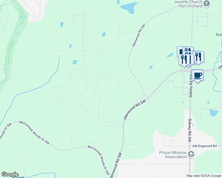 map of restaurants, bars, coffee shops, grocery stores, and more near 5528 Glenwood Road Southwest in Port Orchard