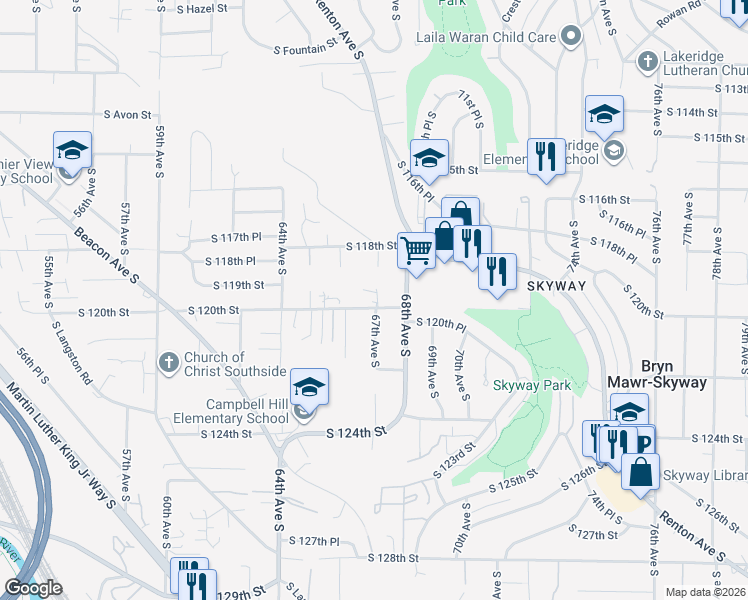 map of restaurants, bars, coffee shops, grocery stores, and more near 6626 South 120th Street in Seattle